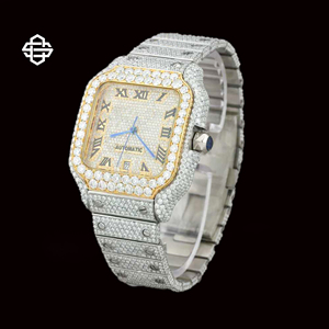 Montre-bracelet à quartz de luxe pour homme, en acier inoxydable, avec cadran carré en verre, incrusté de moissanite, chiffres romains, 20 mm – Meilleures ventes - Product Image 3