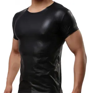 Tee-shirt en Latex artificiel pour homme, en cuir verni, blanc, gps, noir verni, discothèque, Catsuit, Look mouillé,