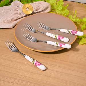 Regal Rose Luxury Metal Disposable <b>Fork</b> Set 4-Piece Ceramic-Handled Dinner and Fruit <b>Forks</b> for Home Restaurant Back to School - Product Image 3