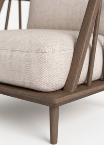 Fauteuil lounge scandinave Mikkeli blanc, structure en bois massif Mindi avec coussin en mousse et tissu pour salon, hôtel et appartement - Product Image 3