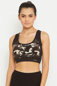 Soutien-gorge de sport imprimé camouflage pour femme, col rond, maintien moyen, respirant, idéal pour le fitness et l'entraînement - Product Image 2