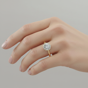 แหวนหมั้นเพชร Pav รัศมีสีโรสโกลด์ชุบด้วยการรับรองการตั้งค่าที่ง่าม - Product Image 6