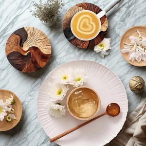 Handmade Durable Wooden Art Deco Round Wood Slice Coaster Table <b>Mat</b> with Wall Mount for Home <b>Bar</b> and Wedding Decor - Product Image 3