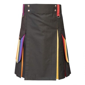 Women's Black Cotton Kilt Colorblock Design With Rainbow Pockets Regular Fit For Adults - Product Image 1