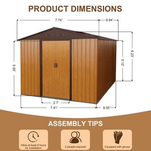 Caseta de Almacenamiento Metálica para Exteriores de 8 pies x 10 pies con Base Metálica Color Café para Casetas y Almacenamiento al Aire Libre - Product Image 5