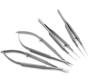 Ensemble d'instruments microchirurgicaux ophtalmiques en acier : porte-aiguilles/ciseaux/pincettes, manuel, certifié CE, certifié ISO13485 - Product Image 2