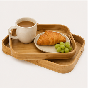 Premium Rectangular Bamboo Serving <b>Tray</b> With <b>Rounded</b> Corners Eco-Friendly Minimalist Wooden Food Platter For Breakfast <b>Table</b> - Product Image 2