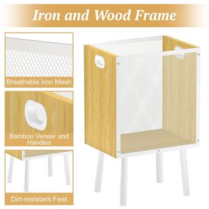 Piccolo Cestino Rettangolare in Legno con Manici in Bambù e Struttura in Ferro, Arredamento di Lusso per Soggiorno con Cestino per Rifiuti in Rete Metallica - Product Image 3