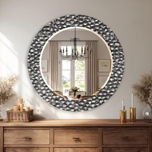 Round Handmade Contemporary Design Wall <b>Mirror</b> with Hammered <b>Silver</b> Finish and Bone Inlay From REHMAN CRAFT - Product Image 6