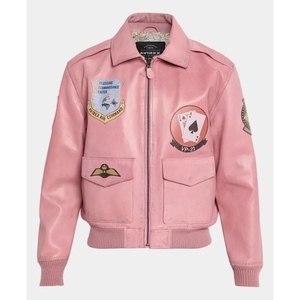Veste d'aviateur en cuir véritable de qualité supérieure |   Collection de bombardiers emblématiques Signature Aura Pink Aviation Edition High-Octane - Product Image 1