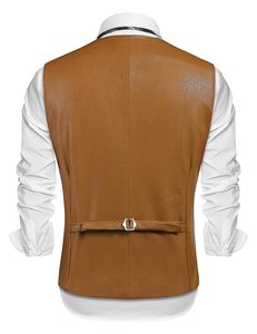 Gilet de Costume en Cuir pour Homme, Coupe Slim, Décontracté, Style Western, Léger, Col en V, Gilet Habillé - Product Image 2