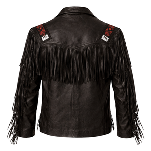 Chaqueta de Cuero Negra con Flecos para Hombre, Estilo Vaquero Occidental, Moderna y Elegante, con Borlas, Ajuste Cómodo - Product Image 2