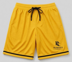 Shorts de sport en mesh marron avec cordon de serrage doré et logo Huracan, idéal pour les tenues d'équipe stylées et les vêtements de sport décontractés. - Product Image 3