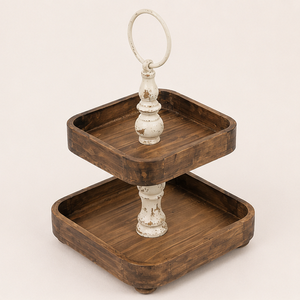 2 Tier Wooden <b>Cake</b> <b>Stand</b> Farmhouse Tiered Tray for Dessert Display Cupcake Tower & Wedding Centerpiece Home Decor - Product Image 1