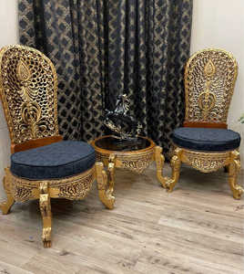 Fauteuil de chambre à coucher de style français, sculpté à la main, capitonné, avec structure en bois, pour salon, chambre à coucher, maison ou villa. - Product Image 3