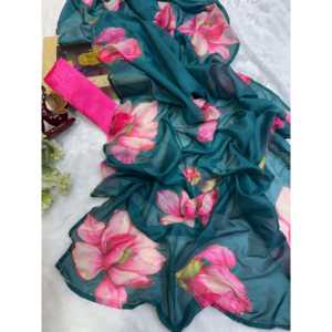 ผ้าส่าหรีลายดอกไม้สำหรับงานปาร์ตี้ ชุดราตรีหรูหรา - Product Image 2