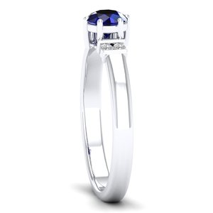 REYES Elegance Design 14K <b>White</b> Gold Round Cut 0.5 Carat Blue <b>Sapphire</b> Gemstone <b>Ring</b> with Natural Diamond Fine Jewelry For Women - Product Image 3