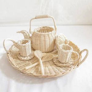 Juguetes educativos preescolares hechos a mano, juego de té de ratán natural, juguete para niños, juego de simulación, más vendidos. - Product Image 6