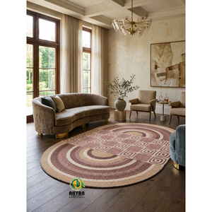 Tapis ovale personnalisable 100 % jute écologique 5x7 pieds, motif géométrique tressé beige gris naturel à poils plats - Product Image 5