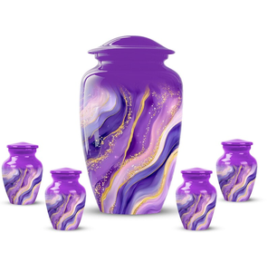 Urna Funeraria de Mármol Morado con Detalles en Dorado, Tamaño Adulto, Diseño Personalizable - Product Image 2