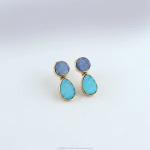Handmade Blue Druzy 18k Gold Plated Fancy Drop <b>Earrings</b> Elegant Teardrop Dangle Stylish Fashion Wedding Jewelry For Women's - Product Image 6