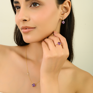 ต่างหูทองคำแท้ 14K รูปโคลเวอร์ประดับอเมทิสต์และเพชรทรงกลมแบบมินิมอล ดีไซน์ใหม่ล่าสุด สำหรับใส่ทุกวัน - Product Image 6