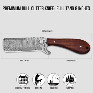 Cuchillo de caza industrial OEM de Damasco, económico, de 8 pulgadas, hoja fija de espiga completa con mango de palisandro, hecho a mano en acero de Damasco - Product Image 4