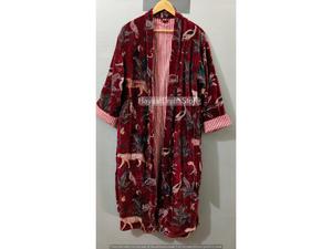 Robe Kimono Longue en Velours Tricoté Imprimé Gris, Épaisse, pour l'Automne et l'Hiver, Peignoir de Demoiselle d'Honneur, Robe de Chambre pour Femme, Bordeaux - Product Image 2