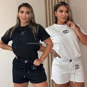 Conjunto de 2 Piezas de Shorts y Camiseta de Punto Jacquard de Algodón y Elastano para Mujer, Estilo Y2K, para Verano, Playa y Aire Libre, Venta al Por Mayor, en Stock - Product Image 1