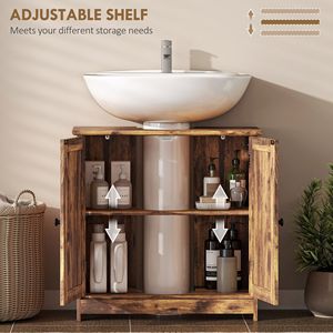 Mobile da Bagno Rustico Marrone con 2 Ante e Ripiano Regolabile Sotto il Lavabo per Organizzare il Tuo Bagno - Product Image 5