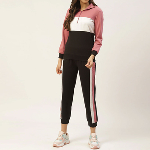 Conjunto Deportivo con Capucha para Mujer, Bloques de Color, Mangas Largas, Pantalones Deportivos, Ropa Casual, Transpirable, Poliéster y Algodón, Estilo Otoñal - Product Image 1