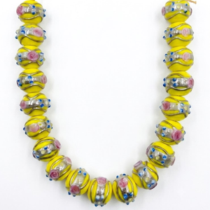 Decorative Wedding Cake Glass <b>Beads</b> | Yellow Lampwork <b>Crystal</b> Round 12mm Silver Swirl Pattern <b>Bracelets</b> Necklaces Earrings - Product Image 1