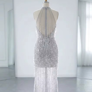 Elegante Vestido de Noche Formal con Mangas Tipo Capa, Cuello Alto, Adornado con Cuentas y Lentejuelas, para Eventos de Alfombra Roja, Ropa de Alta Calidad para Banquetes - Product Image 1