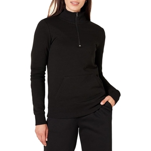 Sweat-shirt bleu clair pour femme avec fermeture éclair quart de tour, poches, coupe classique, col montant, manches longues, idéal pour l'automne - Product Image 2