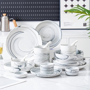 Modern minimalist greyish white <b>marble</b> patterned <b>dinnerware</b> <b>set</b> premium quality full <b>set</b> Bpa-free,dishwasher safe everyday use - Product Image 2