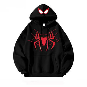 Sweat à capuche zippé noir de qualité supérieure avec impression d'araignée et strass, motif toile d'araignée en molleton français - Product Image 3