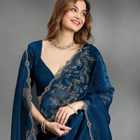 Sari de Seda Chiffon Reversible con Adornos, de Secado Rápido y Sin Arrugas, para Fiestas de Bollywood, Diwali y Bodas