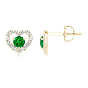 Luxury Heart Emerald Stud <b>Earrings</b> 14K Solid Gold Rhodium Plated Minimalist Wedding Engagement Jewelry Handmade OEM ODM Supplier - Product Image 1