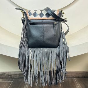 Bolso Bandolera de Cuero Genuino con Flecos y Diseño a Cuadros, Hecho a Mano, para Mujer, Venta Caliente 2025 - Product Image 5