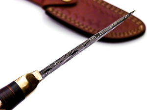 Hunting & <b>Camping</b> Multi-Function Damascus Steel Partially Serrated Skinner Knife with Stag Antler Handle and Leather Sheath - Product Image 5