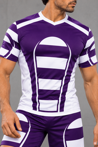 Conjunto de Camiseta y Pantalones Cortos de Rugby Personalizados para Hombre y Mujer, Uniformes de Equipo Estampados en Morado y Blanco, Ropa Deportiva de Rugby al por Mayor - Product Image 5