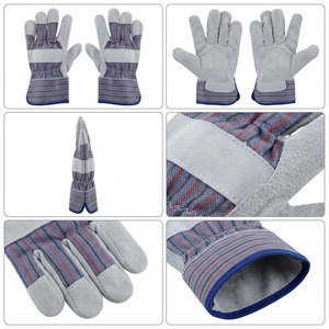 Gants de travail en cuir de vachette pleine fleur de qualité supérieure, résistants à la chaleur, avec manchette de sécurité en tissu de coton rayé et manchette caoutchoutée, usage industriel - Product Image 5