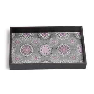 Bandeja de madera antigua única para servir, plato decorativo rectangular con estampado de mandala rosa y gris al por mayor para pedidos al por mayor - Product Image 6