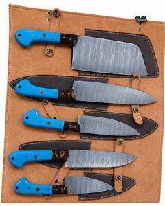 Juego de Cuchillos de Chef BurraqCustom Hechos a Mano de Acero de Damasco, 5 Piezas, Mango de Resina, Acabado Cepillado, Forjado a Mano, Ambidiestro, Tradicional 5-7 - Product Image 6