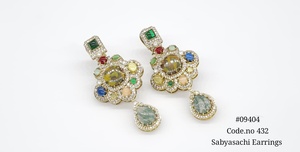 Boucles d'oreilles pendantes 09404 avec pierre double, en laiton, zircon cubique multicolore, bijoux floraux imposants pour soirées et événements - Product Image 3