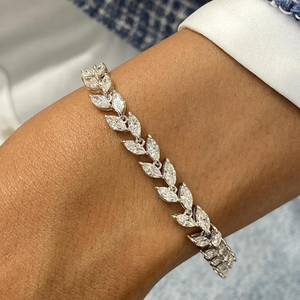925 Silver Moissanite Bracelet Marquise Cut Leaf Vine Link Sparkling Wedding <b>Gift</b> for Women - Product Image 2
