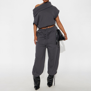 New Arrived Women Summer Sportswear Jogger 2 Piece <b>Set</b> Gym Fitness Causal Hoodie Loose Gray Sweatpants <b>Set</b> Women Jogger <b>Sets</b> - Product Image 1
