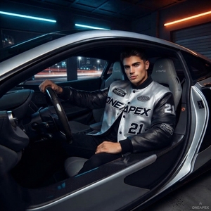 Men's Silver Black <b>Racing</b> <b>Jacket</b> Motorsport Letterman Bomber <b>Jacket</b> Embroidered Streetwear Wholesale Apparel - Product Image 3