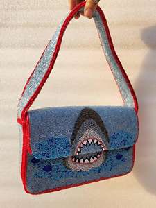 Bolso de Mano Rectangular Lavable con Cuentas de Vidrio Hechas a Mano y Bordado de Poliéster, con Diseño de Estrella de Mar y Conchas - Product Image 6