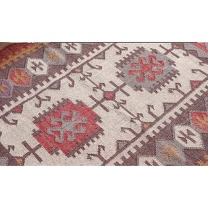 Handmade Kilim Area Rug Rectangle Geometric Pattern Wool Acrylic Flat Pile Jute Backing Hallway Home Decor - Product Image 2